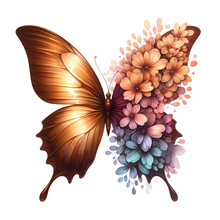 Gold Butterfly With Colorful Flowers Vinyl Sticker Decal