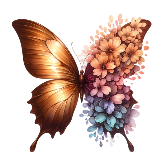 Gold Butterfly With Colorful Flowers Vinyl Sticker Decal