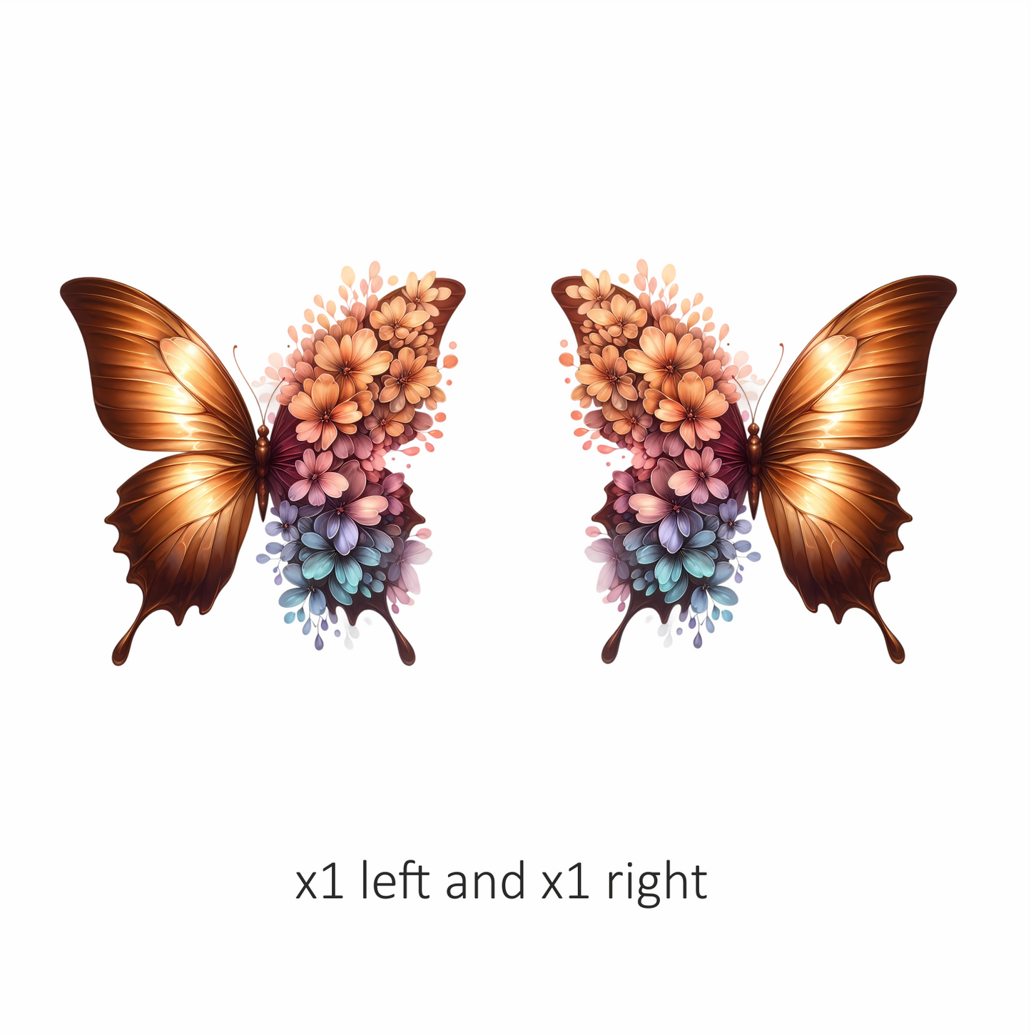 Gold Butterfly With Colorful Flowers Vinyl Sticker Decal