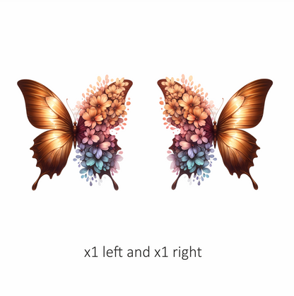 Gold Butterfly With Colorful Flowers Vinyl Sticker Decal