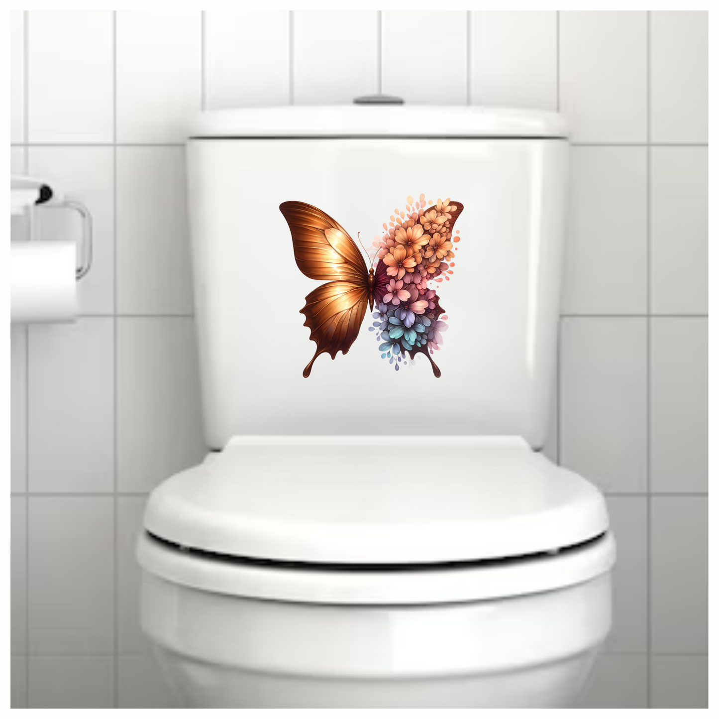 Gold Butterfly With Colorful Flowers Vinyl Sticker Decal