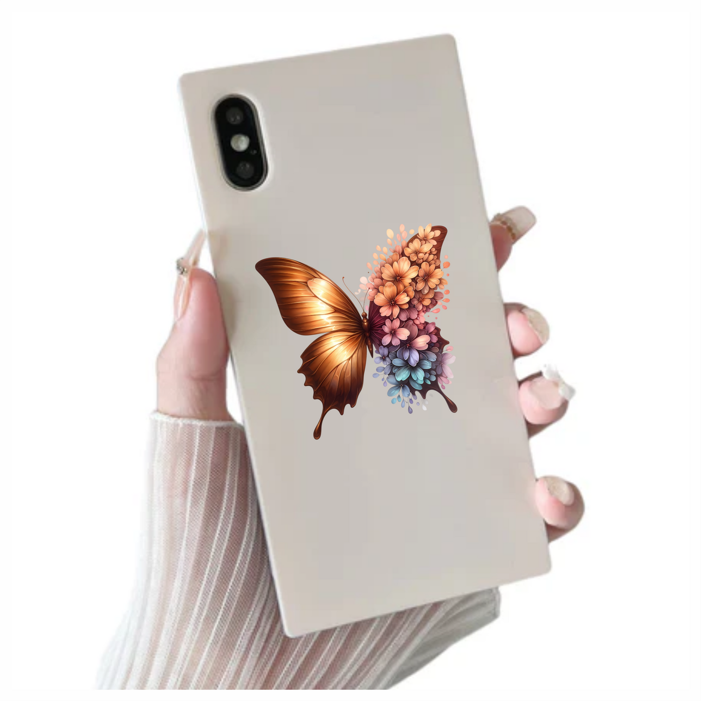 Gold Butterfly With Colorful Flowers Vinyl Sticker Decal