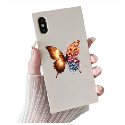 Gold Butterfly With Colorful Flowers Vinyl Sticker Decal