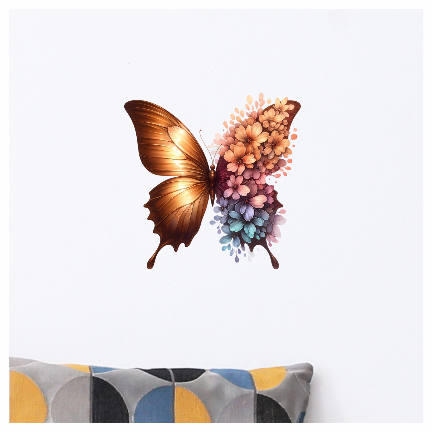 Gold Butterfly With Colorful Flowers Vinyl Sticker Decal
