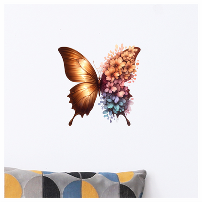 Gold Butterfly With Colorful Flowers Vinyl Sticker Decal