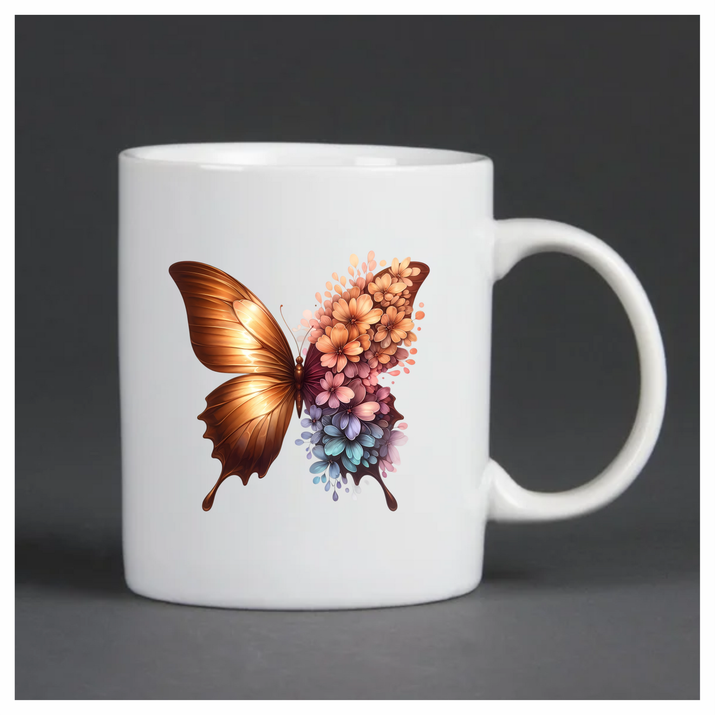 Gold Butterfly With Colorful Flowers Vinyl Sticker Decal