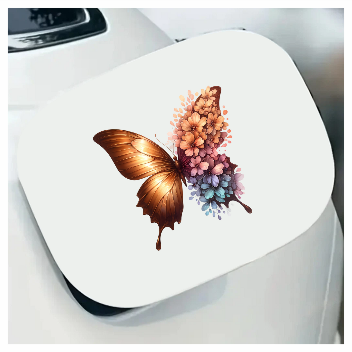 Gold Butterfly With Colorful Flowers Vinyl Sticker Decal
