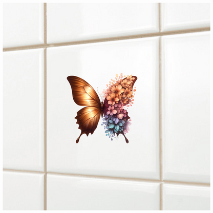 Gold Butterfly With Colorful Flowers Vinyl Sticker Decal