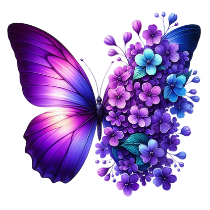 Purple Butterfly With Blue Flowers Vinyl Sticker Decal