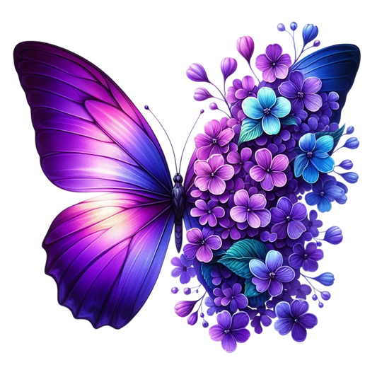 Purple Butterfly With Blue Flowers Vinyl Sticker Decal