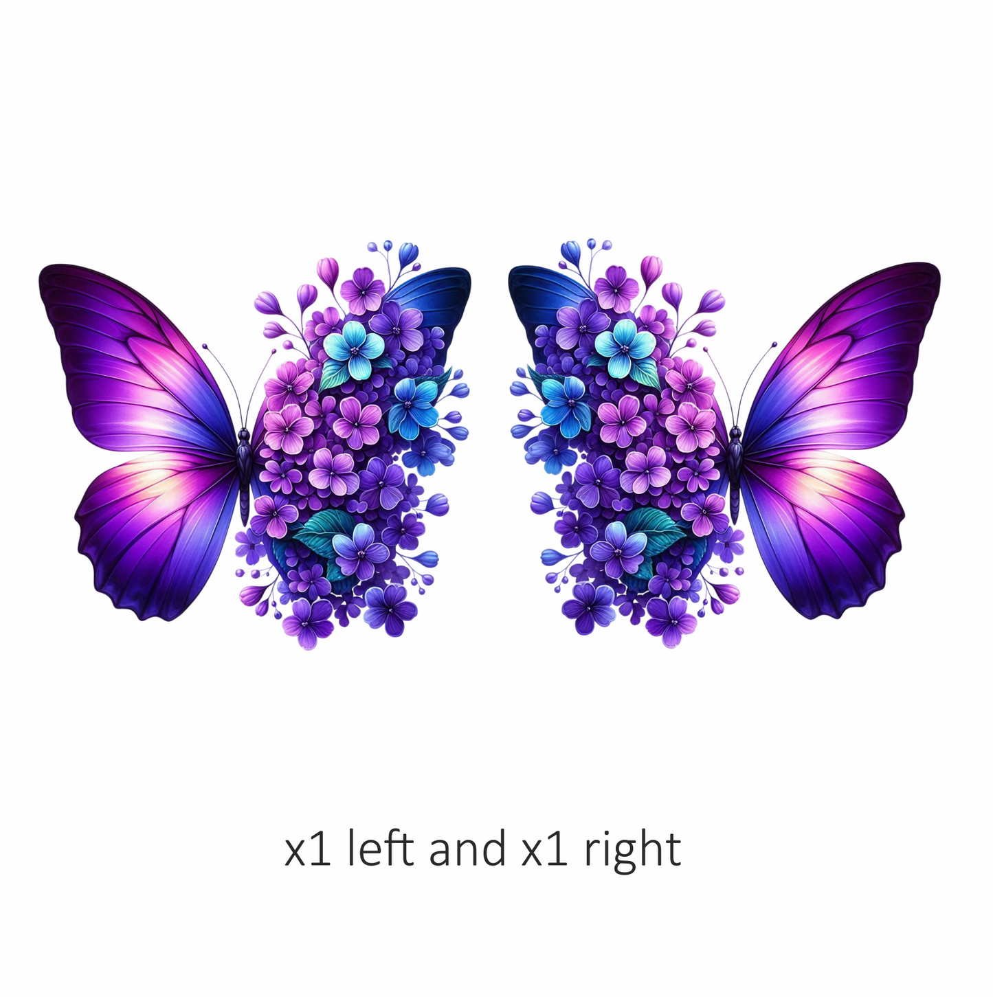 Purple Butterfly With Blue Flowers Vinyl Sticker Decal