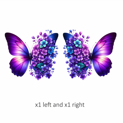 Purple Butterfly With Blue Flowers Vinyl Sticker Decal
