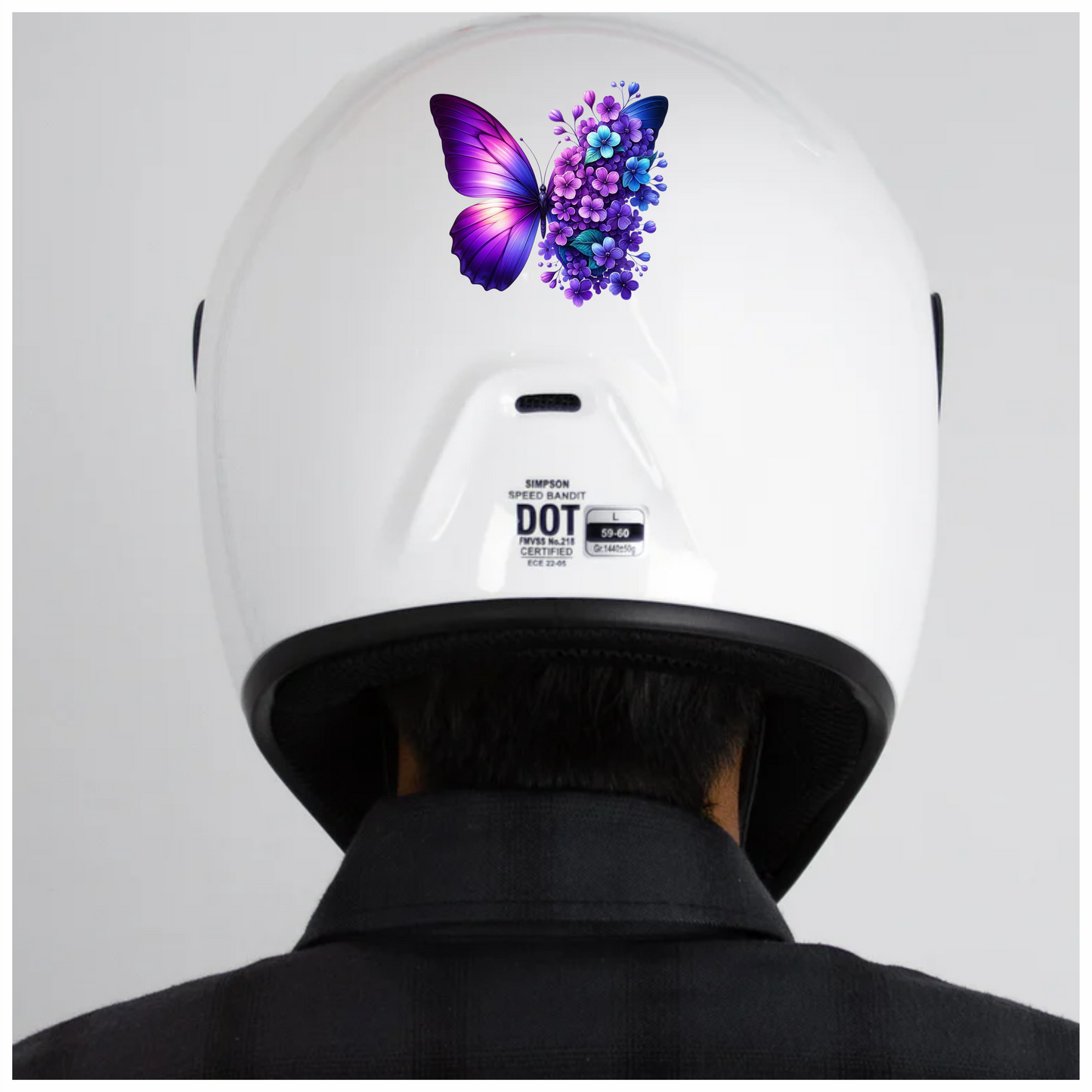 Purple Butterfly With Blue Flowers Vinyl Sticker Decal