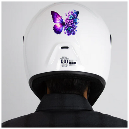 Purple Butterfly With Blue Flowers Vinyl Sticker Decal
