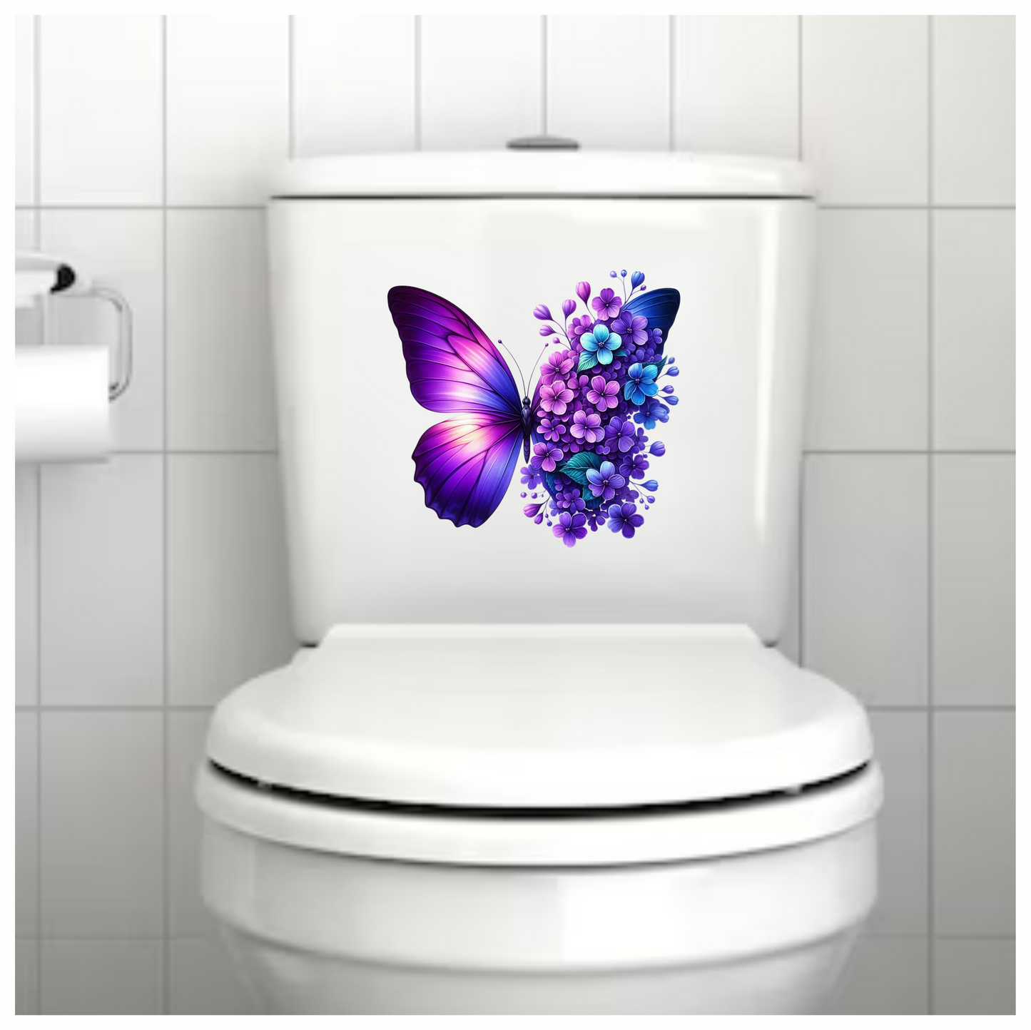 Purple Butterfly With Blue Flowers Vinyl Sticker Decal