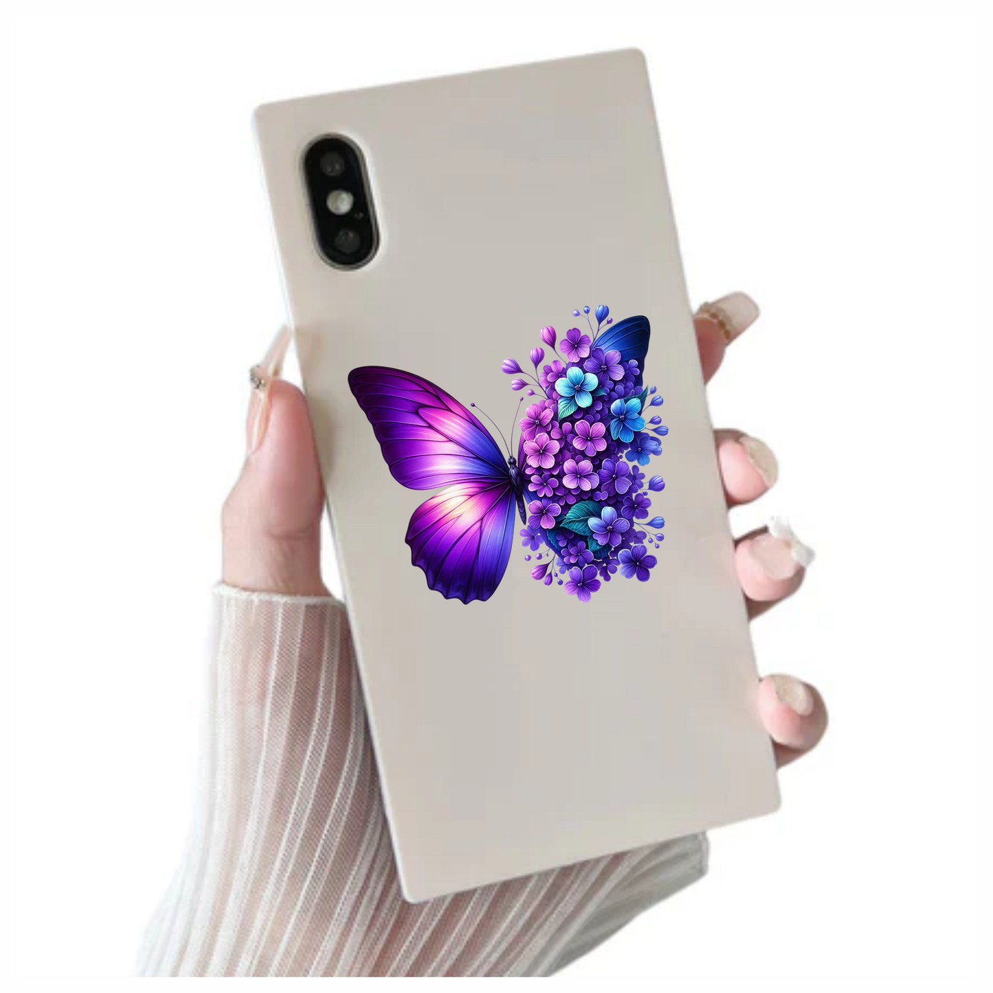 Purple Butterfly With Blue Flowers Vinyl Sticker Decal