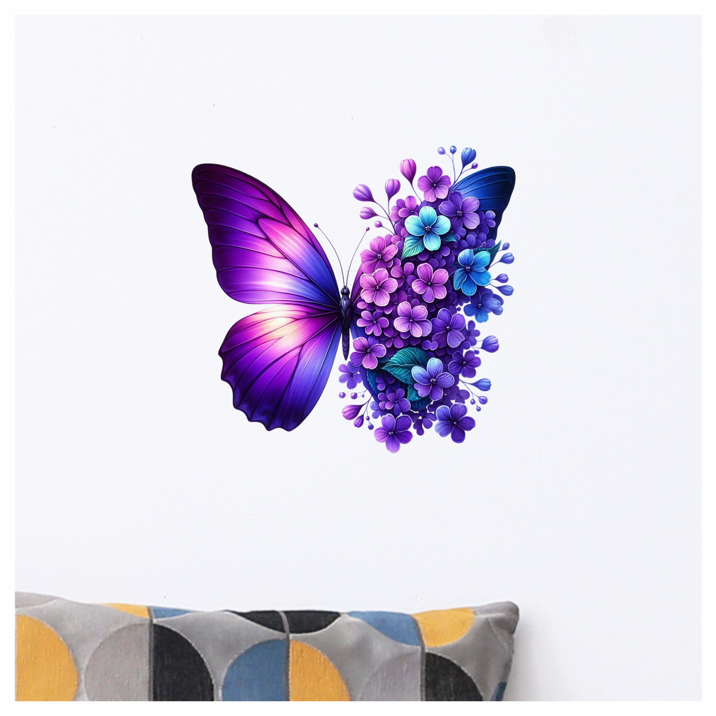 Purple Butterfly With Blue Flowers Vinyl Sticker Decal