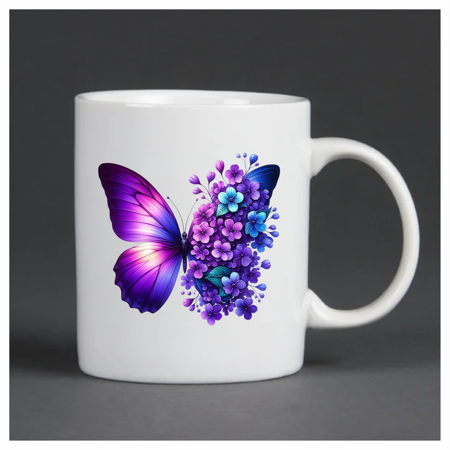 Purple Butterfly With Blue Flowers Vinyl Sticker Decal