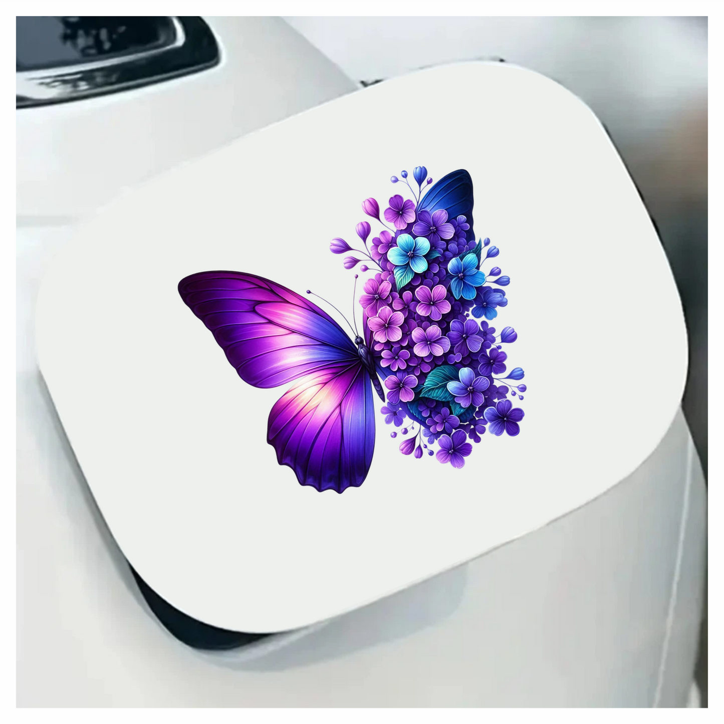 Purple Butterfly With Blue Flowers Vinyl Sticker Decal