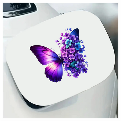 Purple Butterfly With Blue Flowers Vinyl Sticker Decal