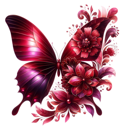 Red Butterfly With Red Flowers Vinyl Sticker Decal