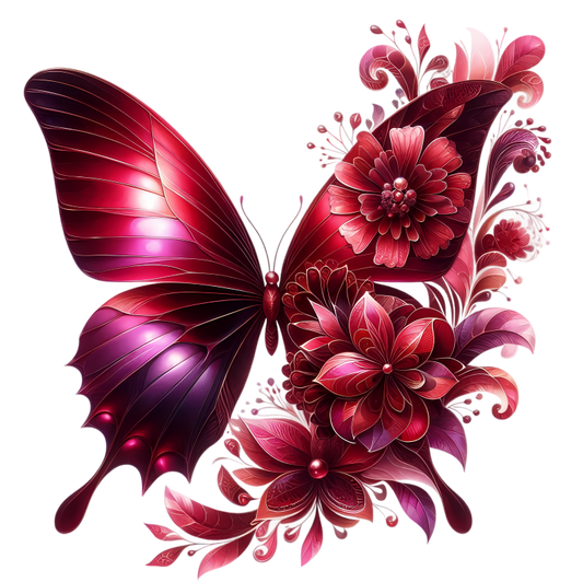 Red Butterfly With Red Flowers Vinyl Sticker Decal