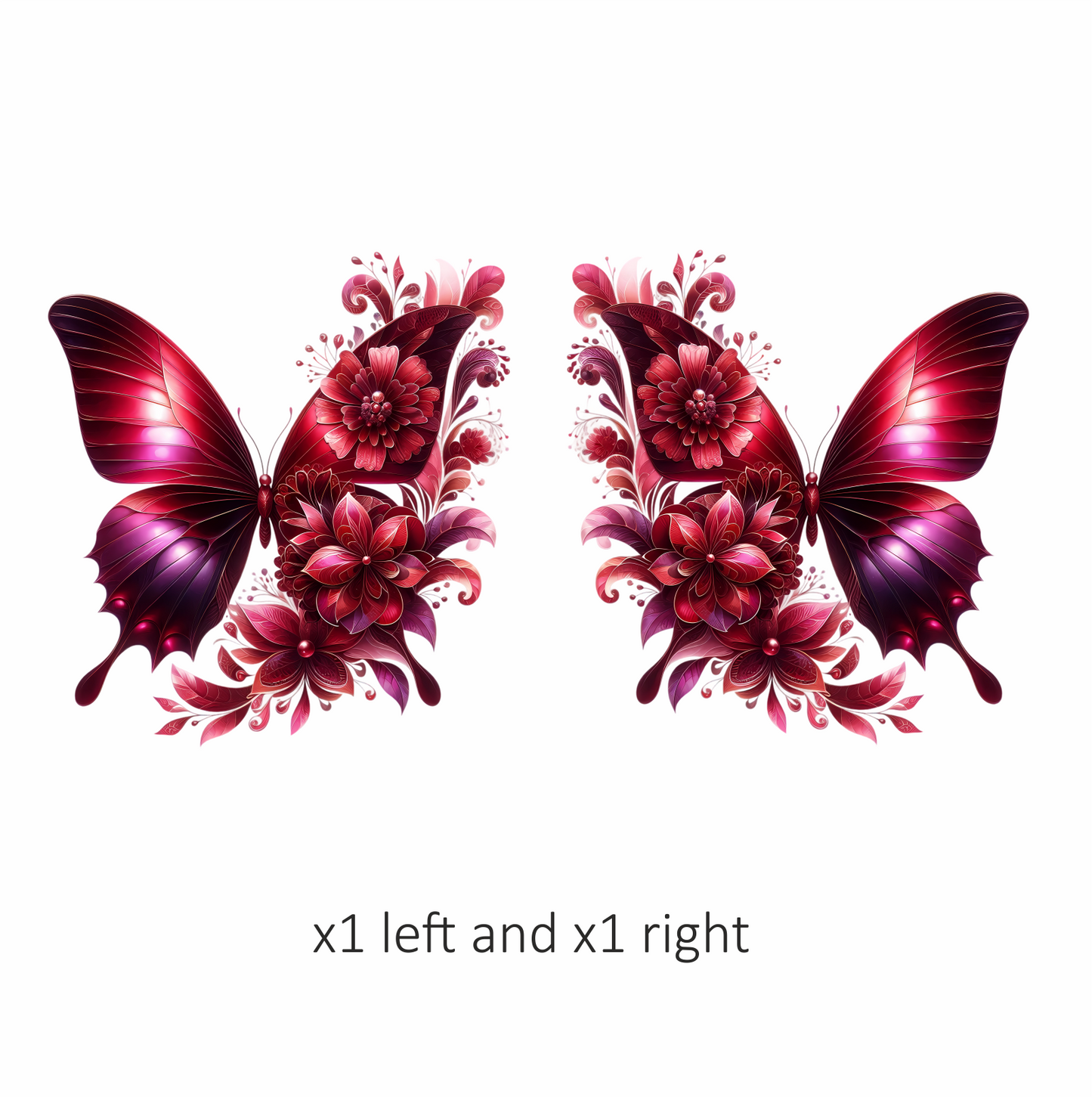Red Butterfly With Red Flowers Vinyl Sticker Decal
