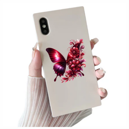 Red Butterfly With Red Flowers Vinyl Sticker Decal