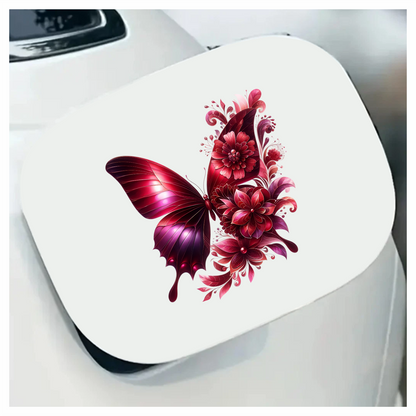 Red Butterfly With Red Flowers Vinyl Sticker Decal