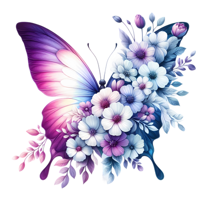 Purple Butterfly With White Flowers Vinyl Sticker Decal