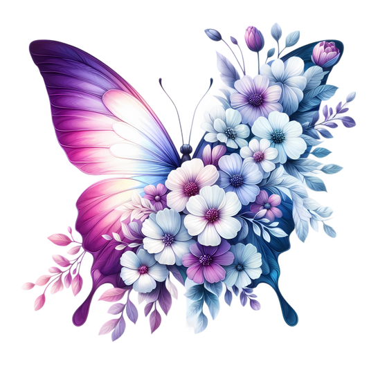 Purple Butterfly With White Flowers Vinyl Sticker Decal