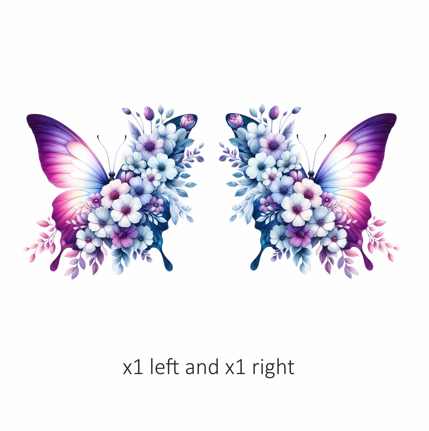 Purple Butterfly With White Flowers Vinyl Sticker Decal