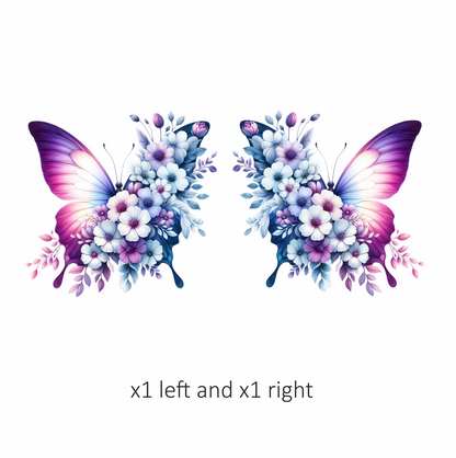 Purple Butterfly With White Flowers Vinyl Sticker Decal