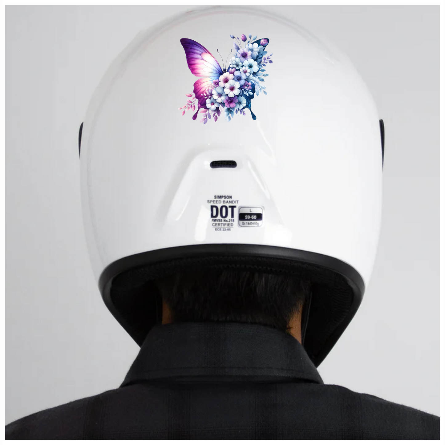 Purple Butterfly With White Flowers Vinyl Sticker Decal
