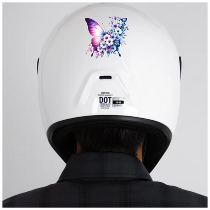 Purple Butterfly With White Flowers Vinyl Sticker Decal