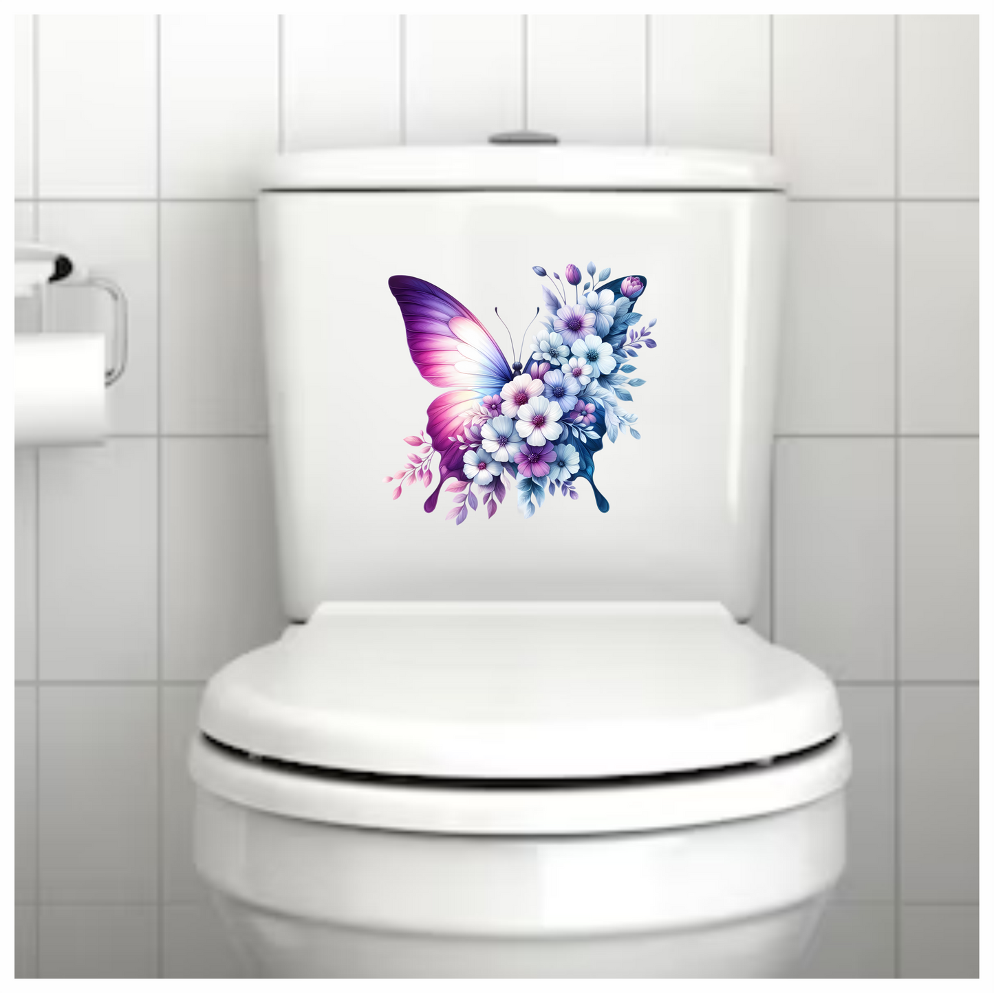 Purple Butterfly With White Flowers Vinyl Sticker Decal