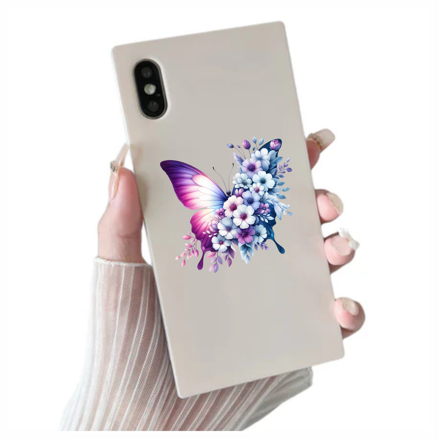 Purple Butterfly With White Flowers Vinyl Sticker Decal