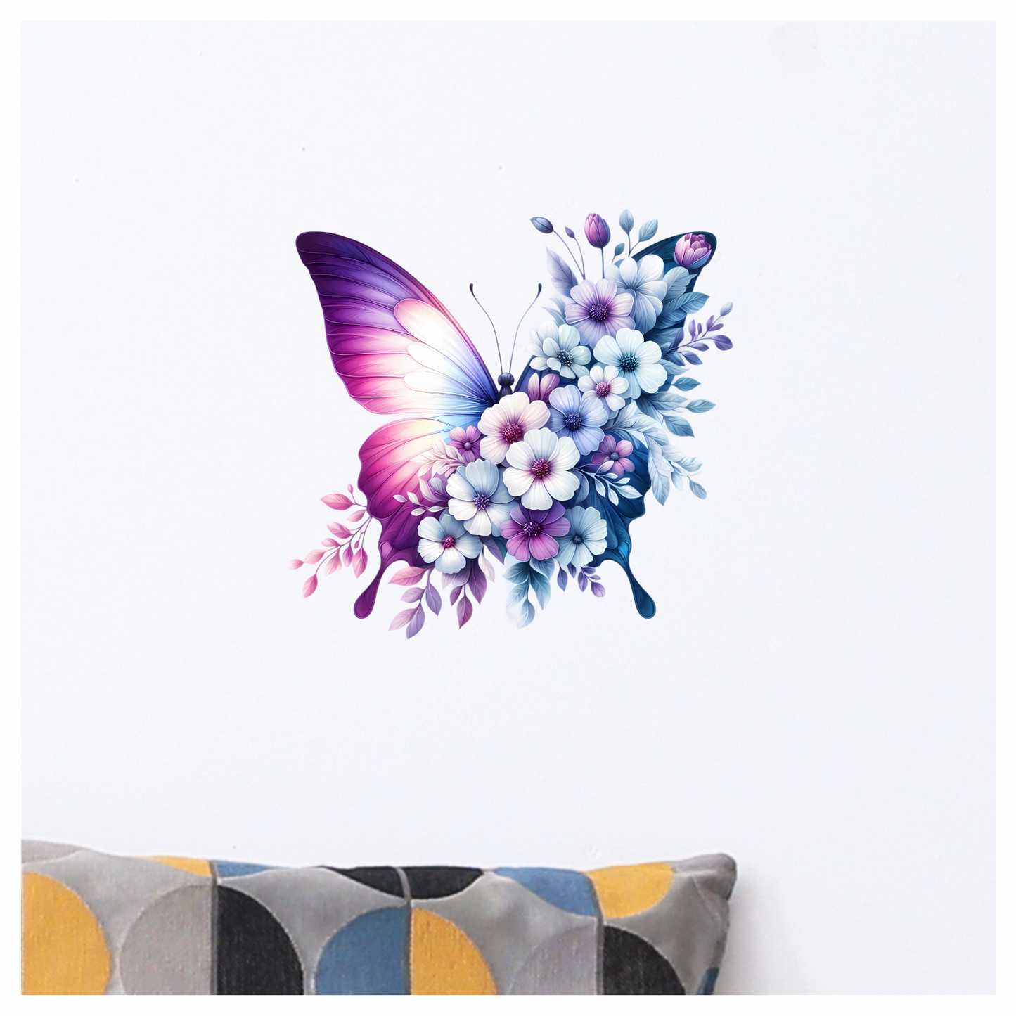 Purple Butterfly With White Flowers Vinyl Sticker Decal