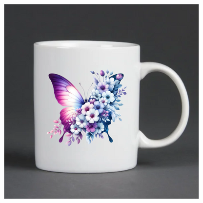 Purple Butterfly With White Flowers Vinyl Sticker Decal