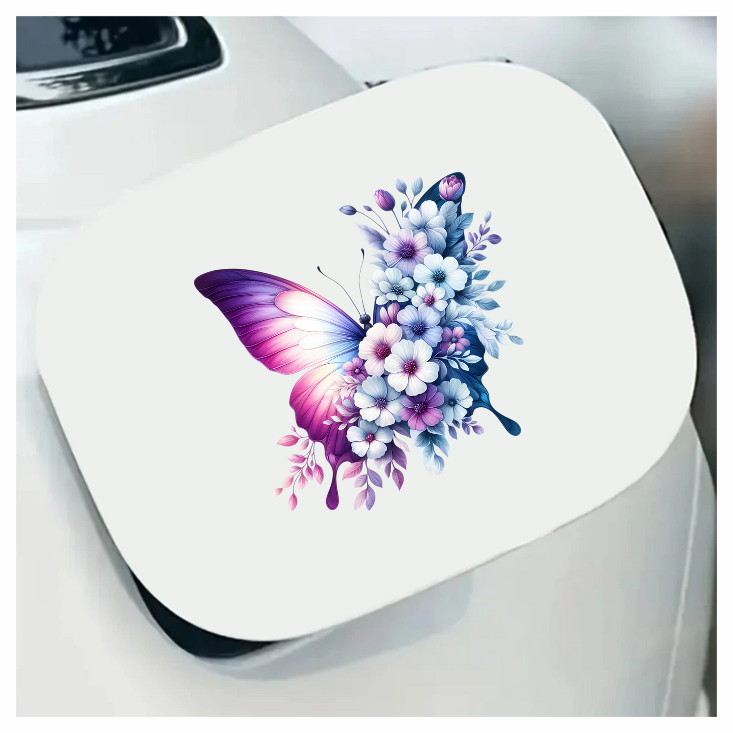 Purple Butterfly With White Flowers Vinyl Sticker Decal