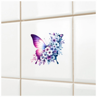 Purple Butterfly With White Flowers Vinyl Sticker Decal