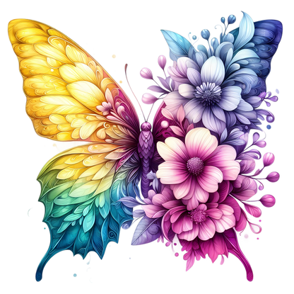 Rainbow Butterfly With Mixed Flowers Vinyl Sticker Decal