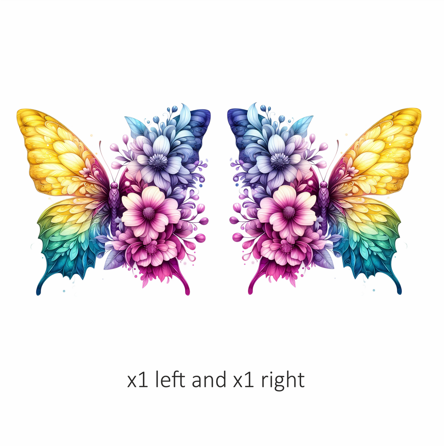 Rainbow Butterfly With Mixed Flowers Vinyl Sticker Decal