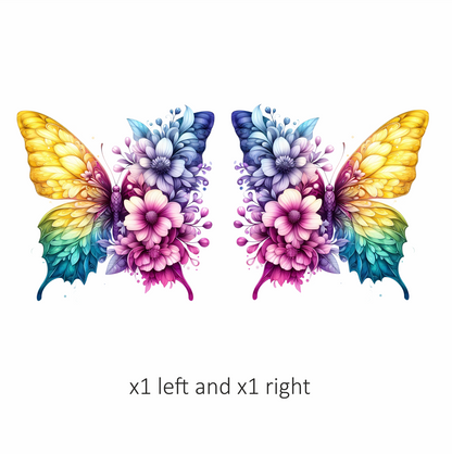 Rainbow Butterfly With Mixed Flowers Vinyl Sticker Decal