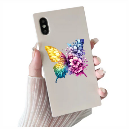 Rainbow Butterfly With Mixed Flowers Vinyl Sticker Decal