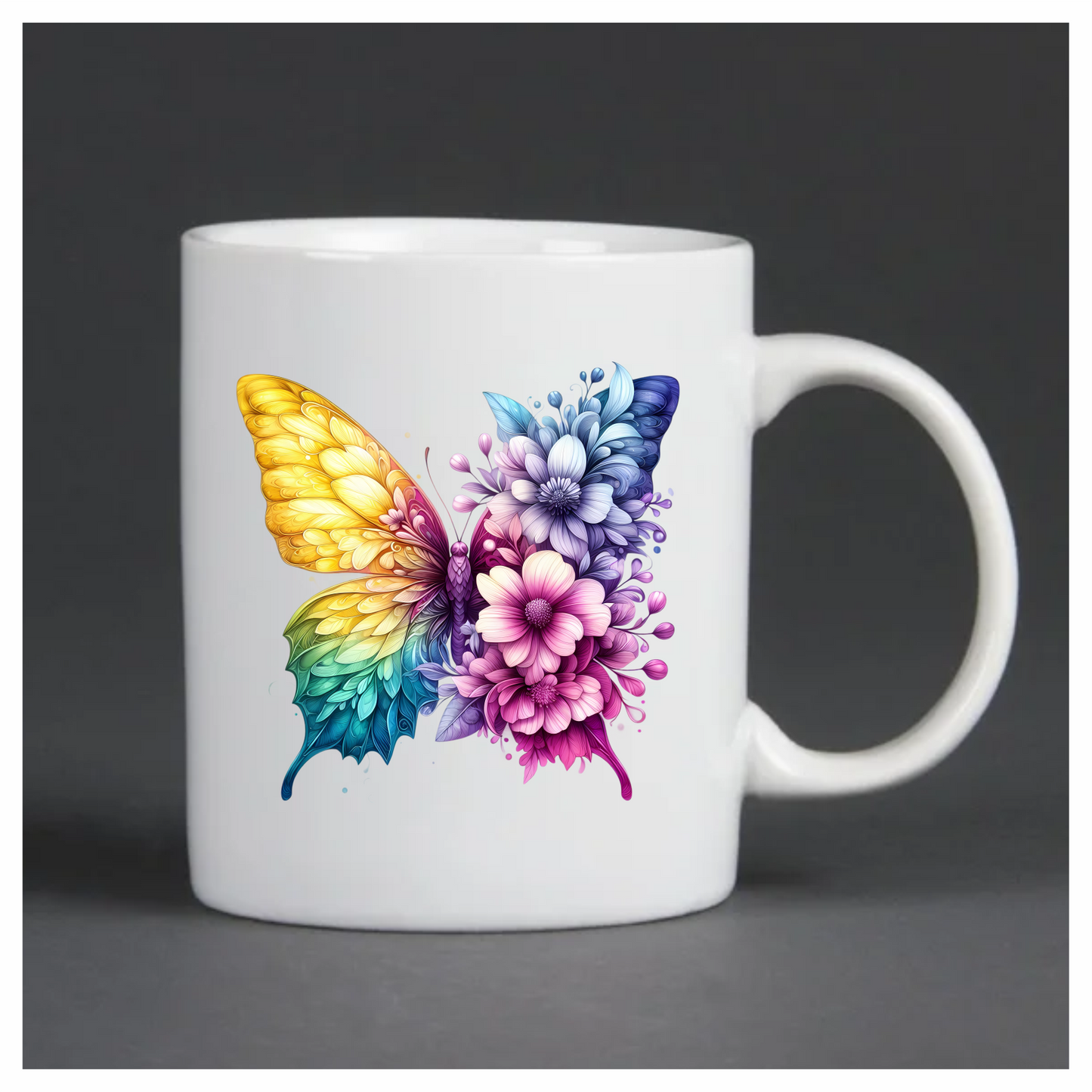 Rainbow Butterfly With Mixed Flowers Vinyl Sticker Decal
