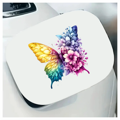 Rainbow Butterfly With Mixed Flowers Vinyl Sticker Decal