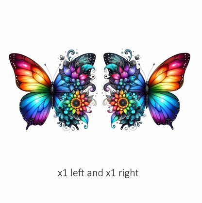Rainbow Butterfly With Colorful Flowers Vinyl Sticker Decal