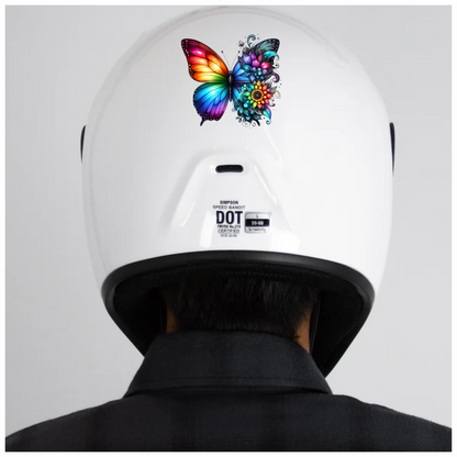 Rainbow Butterfly With Colorful Flowers Vinyl Sticker Decal