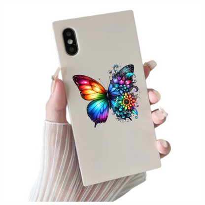 Rainbow Butterfly With Colorful Flowers Vinyl Sticker Decal